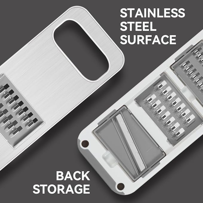 KEOUKE Multifunctional Mandoline Slicer Stainless Steel Surface - Interchangeable 6 Blades, Magnetic Back Handheld Vegetable Cutter with Hand Guard for Kitchen, Onion, Garlic, Safe Food Slicer