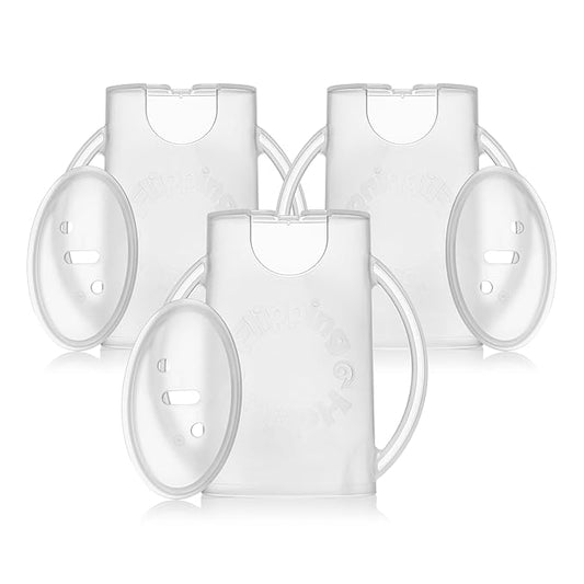 Squeeze Proof Food Pouch Holder for Toddlers, Babies, Kids, Mess Free No Squeeze Juice Box Drink Holder with Easy Grip Handles and Lid - Made in USA (White 3 Pack)