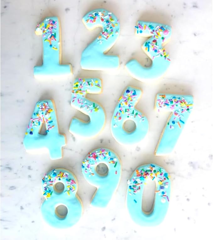 Number Cookie Cutters Shapes 9pcs, Sturdy Basic Biscuit Cutters Set with Dough Cutter, Metal Birthday Cookie Cutters for Holiday Baking Decorating