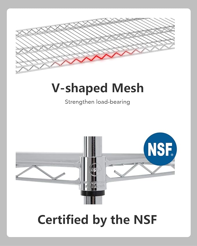 FDW 48 inch L×18 inch W×76 inch H Wire Shelving Unit Metal Shelf with 6 Tier Casters Adjustable Layer Rack Strong Steel for Restaurant Garage Pantry Kitchen Garage, Chrome