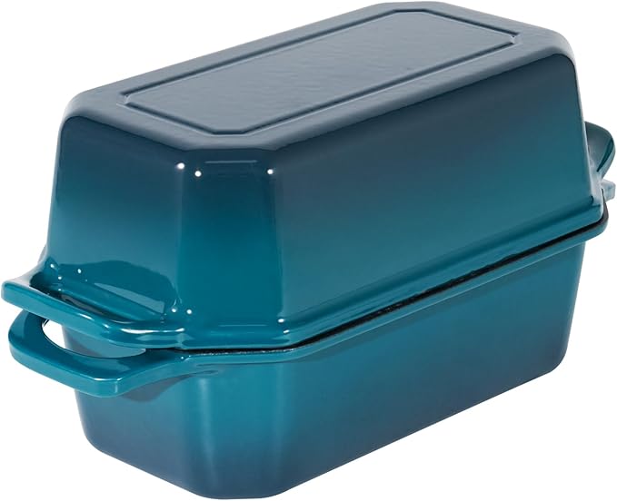 Bread Pan Cast Iron Loaf Pan with Lid Bread Loaf Pan 9x5 Inch Loaf Pan Enameled Cast Iron Sourdough Loaf Pan, DarkCyan