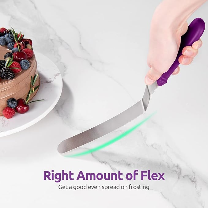 Icing Spatula, U-Taste Offset Spatula Set with 6", 8", 10" Blade, 18/0 Stainless Steel with PP Plastic Handle Angled Cake Decorating Frosting Spatula Set of 3 (Purple)