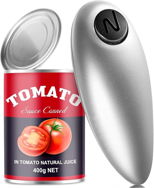 Handsfree One Touch Electric Can Opener Easy and Fast Flex Side Cut All Can Sizes, Automatic Handheld Battery Operated Kitchen Gadget Gift with Smooth Edge Safety for Seniors & Arthritis Silver