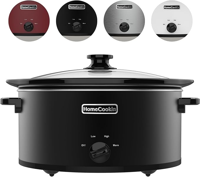 HOMECOOKIN 6 Quart Slow Cooker Oval Manual Pot Food Warmer with 3 Cooking Settings, Black Stainless Steel