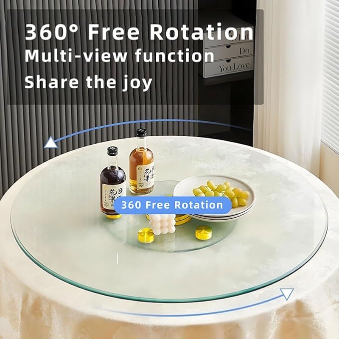 20" Tempered Glass Lazy Susan Turntable, 360° Silent-Spin Round Clear Tabletop Rotating Tray, Centerpiece for Dining Tables, Smooth Rotation, for Banquets, Weddings & Family Gatherings