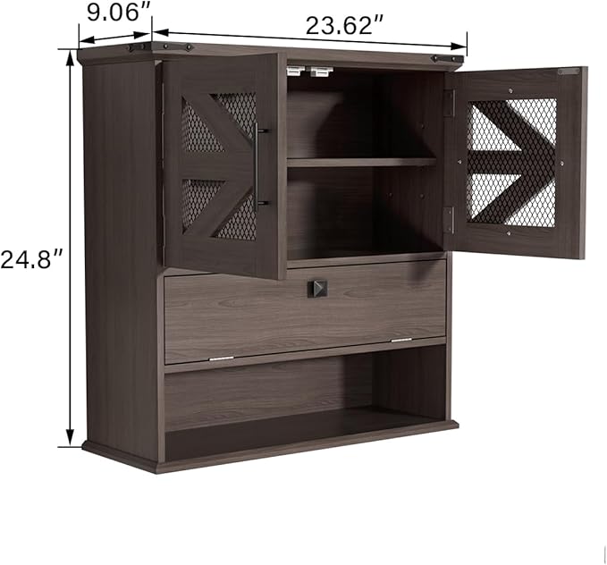 Bathroom Wall Cabinet with 2 Door Adjustable Shelves, Over The Toilet Storage Wall Mounted Medicine Cabinets for Bathroom Laundry Room