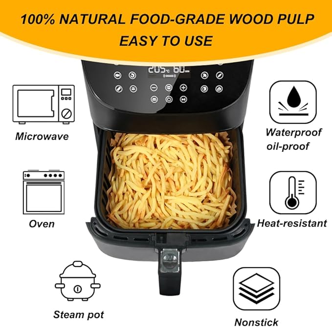 BYKITCHEN Small Air Fryer Disposable Paper Liners for 2 to 5QT Airfryer, Mini Air Fryer Parchment Paper Liners, Compatible with CHEFMAN 2 QT, Cosori 2.1 QT, Dash, Instant Pot Mini Airfryer