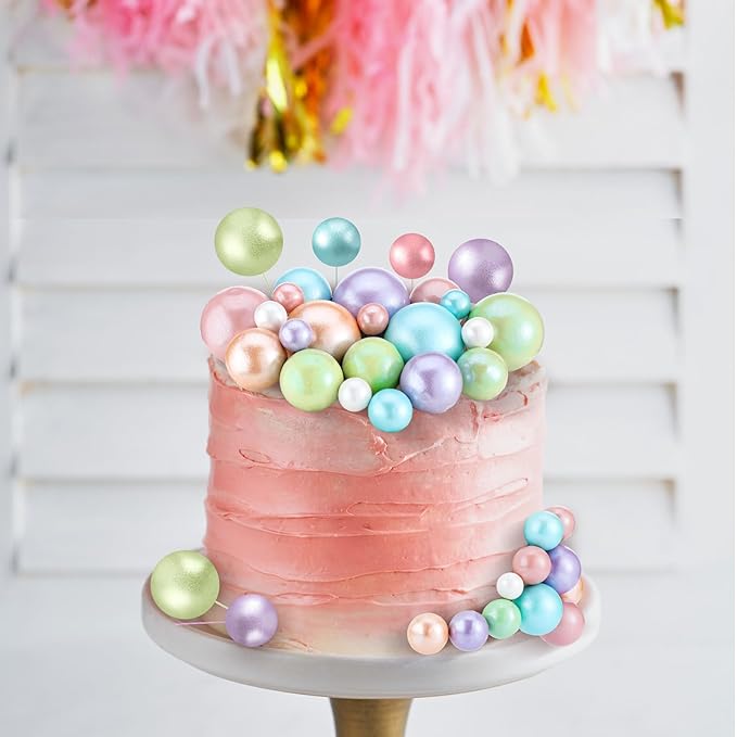 108 Pcs Balls Cake Topper DIY Cupcake Insert Foam Balloons for Cake Baking Wedding Anniversary Birthday Decoration(Gold,Yellow,Green,White,Blue,Purple,Multi Sizes)