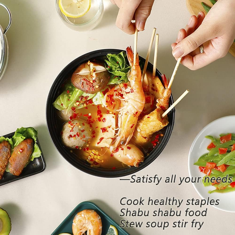 Drizzle Electric Steamer 1.8L - Multifunctional Hot Pot Non-stick Pan - Portable Rapid Ramen Cooker - Boil Dry Protection - For Noodles, Steak, Eggs, Stir-Frying, Pasta, Oatmeal