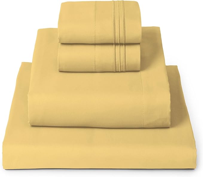 Mellanni California King Sheets Set - 4 PC Iconic Collection Bedding - Hotel Luxury, Extra Soft, Cooling Bed Sheets - Wrinkle, Fade, Stain Resistant (Cal King, Yellow)