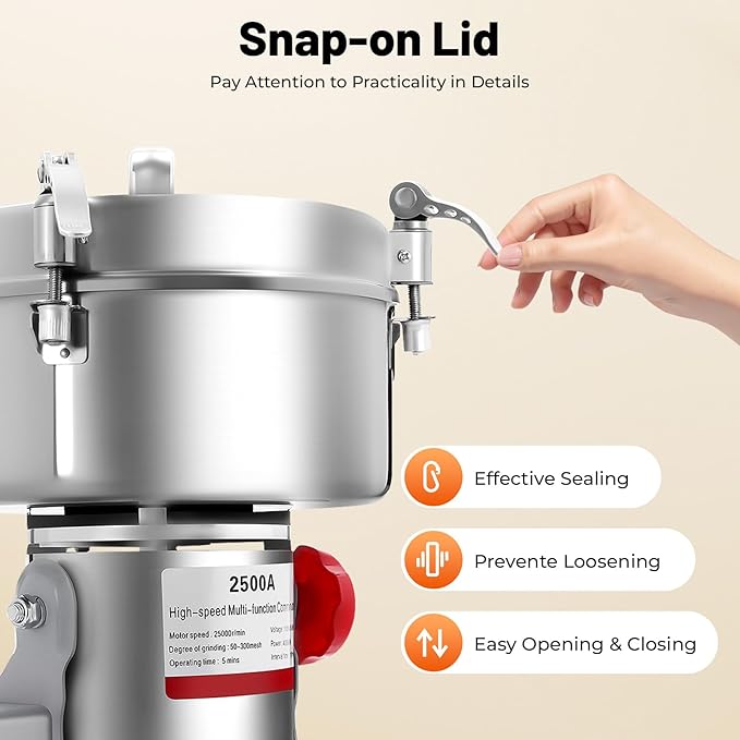 Electric Grain Mill Grinder, 2500g/5.51lb High-speed 32000r/min Food Grinder, 110V 4500W Countertop Grain Mill for Dry Spice Herbs Grains Coffee Rice Pepper (2500g)