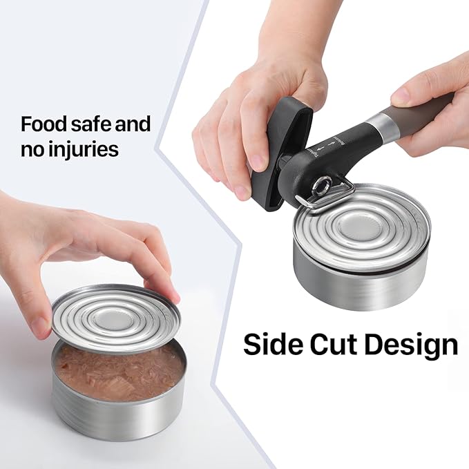 Beneno Can Opener, Manual Side Safe Cut Can Opener Smooth Edge with Durable Sharp Blade, Effort-Saving Knob & Comfortable Non-slip Handle, Brown
