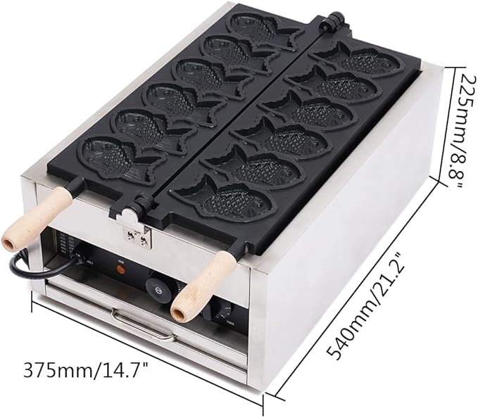 LYNICESHOP 2400W Commercial Fish Type Waffle Machine, Electric Nonstick Large Fish Type Waffle Machine Non Stick Japanese Taiyaki Maker Sea Bream Machine for Restaurant Snack Bar Sidewalk Vendors