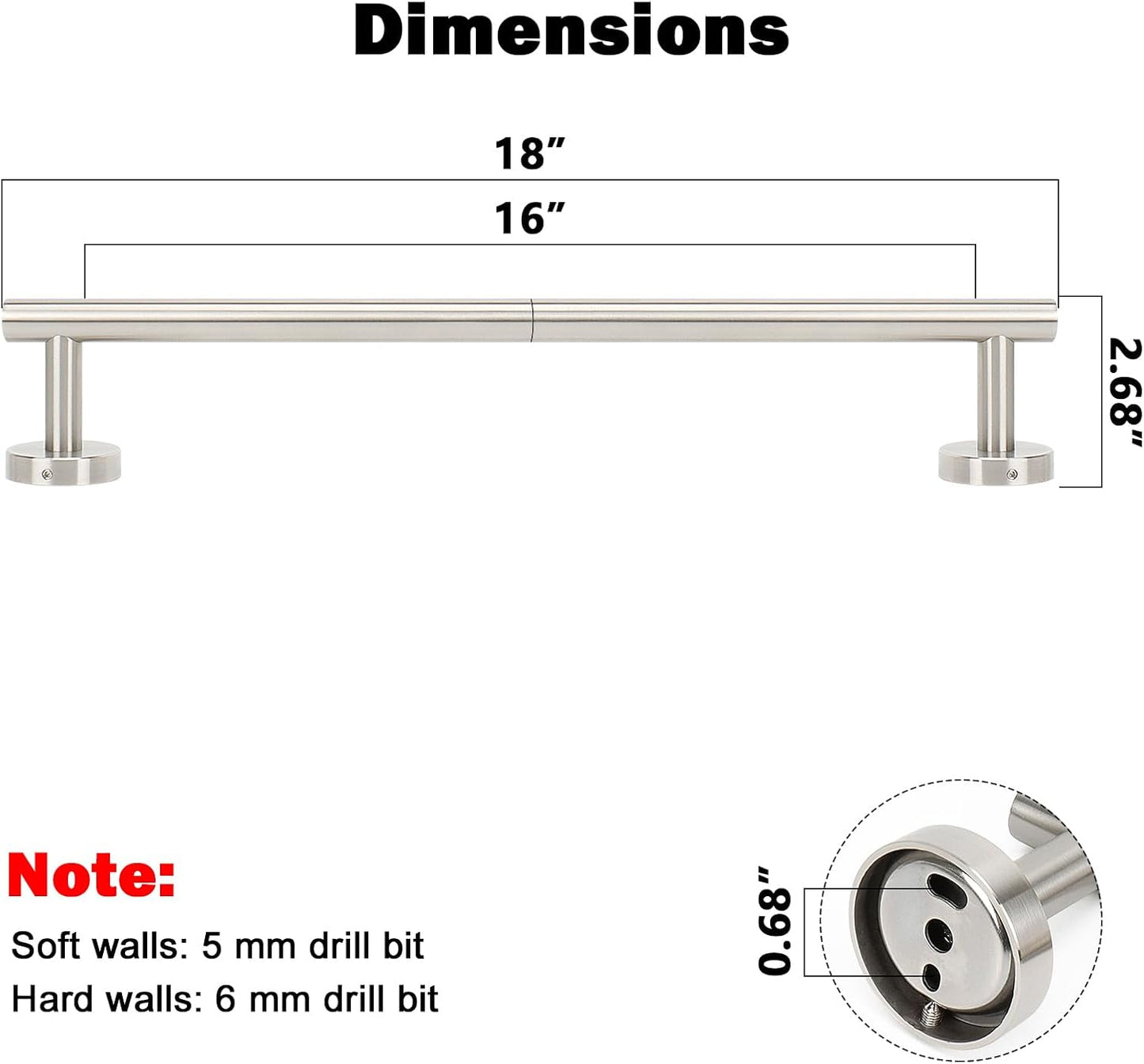 NearMoon Bath Towel Bar, Bath Accessories Thicken Stainless Steel Shower Towel Rack for Bathroom, Towel Holder Wall Mounted (2 Pack, Brushed Nickel, 18 Inch)