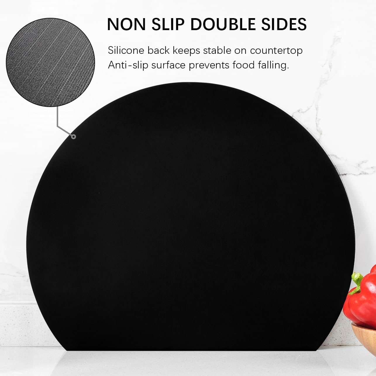 ZVP Thick Silicone Cutting Board Mats for Kitchen, TPU Flexible Cutting Board Double-Sided Use, Nonslip Rubber Half Round Chopping Mats BPA Free Knife Friendly Non-Toxic Dishwasher Safe