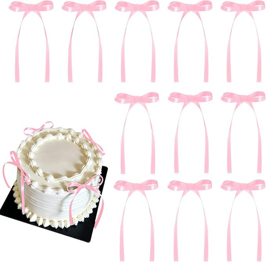 30 Pack Bow Cake Toppers Pink Bows for Cake Coquette Themed Bow Cupcake Toppers Pink Bow Birthday Decorations for Baby Shower Birthday Wedding Bachelorette Party Supplies