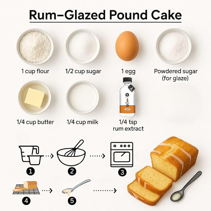 Dolce Flav Natural Rum Extract – 2 Ounce Water-Soluble Kosher, Sugar-Free, Concentrated Dark Rum Flavoring for Baking, Cocktails & Desserts, Includes Measured Dropper