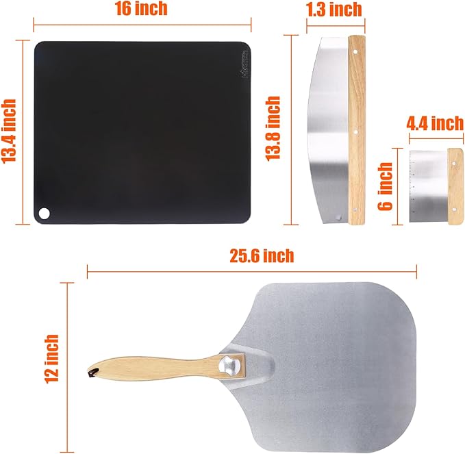 Hisencn Pizza Steel for Oven & Grill – 16"x13.4" Ceramic Baking Steel Pizza Stone Set with Pizza Peel, Cutter & Dough Scraper – High Conductivity for Crispy Crust, Indoor & Outdoor Use