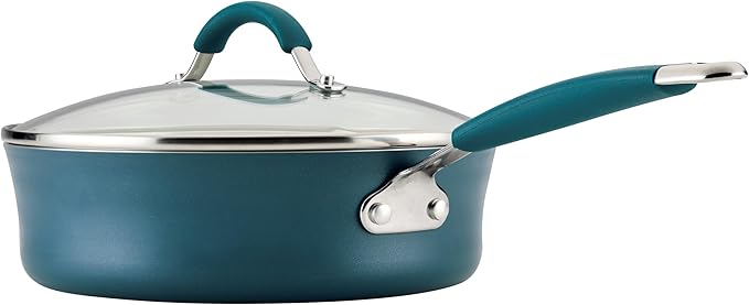 Rachael Ray Cucina Ceramic Nonstick Saute Pan with Lid, 3 Quart Non Stick Sauteuse Pan, Dishwasher Safe - Marine Blue