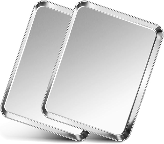 P&P CHEF 12.5 Inch Baking Cookie Sheet, Oven Pan Tray Stainless Steel Sheet Pan for Kitchen, Oven Bakeware for Multi Uses, Shiny Look & Dishwasher Safe, Healthy & Heavy Duty, 2Pcs