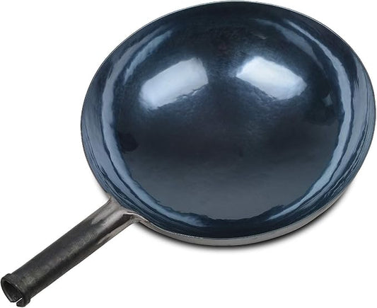 臻三环 ZhenSanHuan Chinese Hand Hammered Iron Woks and Stir Fry Pans, Non-stick, No Coating, Carbon Steel Pow (30CM, Blue Black - Seasoned)