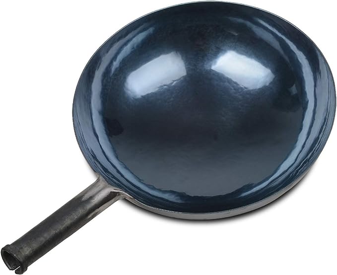 臻三环 ZhenSanHuan Chinese Hand Hammered Iron Woks and Stir Fry Pans, Non-stick, No Coating, Carbon Steel Pow (32CM, Blue Black - Seasoned)