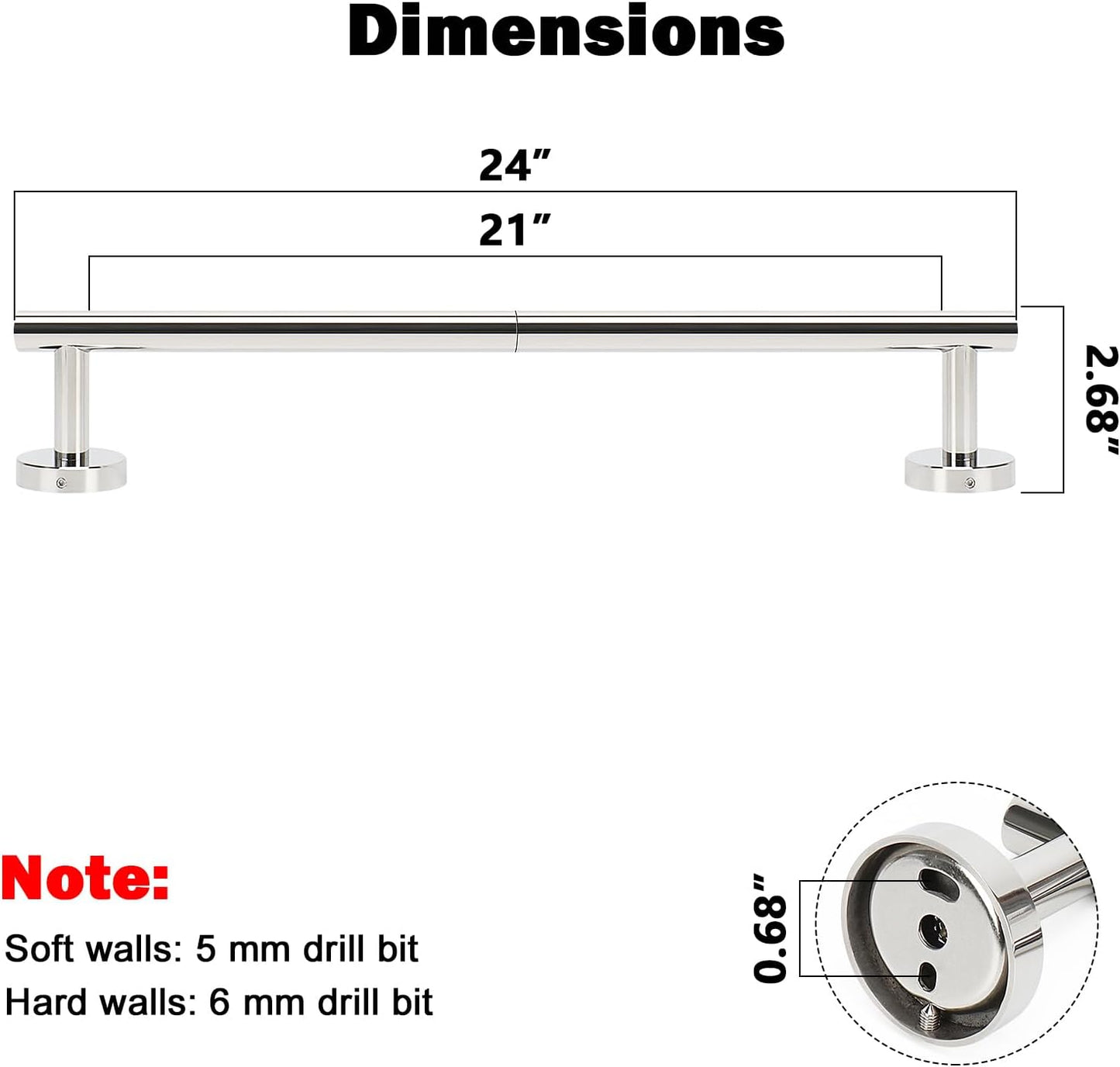 NearMoon Bathroom Towel Bar, Bath Accessories Thicken Stainless Steel Shower Towel Rack for Bathroom, Towel Holder Wall Mounted (1 Pack, Chrome Finish, 24 Inch)