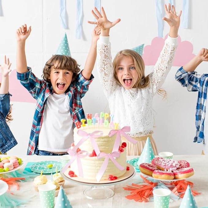 Bow Cake Toppers, 10 Pcs Large Pink Bows Cupcake Toppers Themed Party Decorations, Pink Birthday Cake Decorations for Wedding Baby Shower Party Supplies