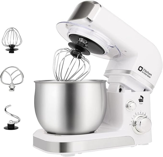 Kitchen in the box Stand Mixer,3.2Qt Mini Electric Food Mixer,6 Speeds Portable Lightweight Kitchen Mixer for Daily Use with Egg Whisk,Dough Hook,Flat Beater (White)