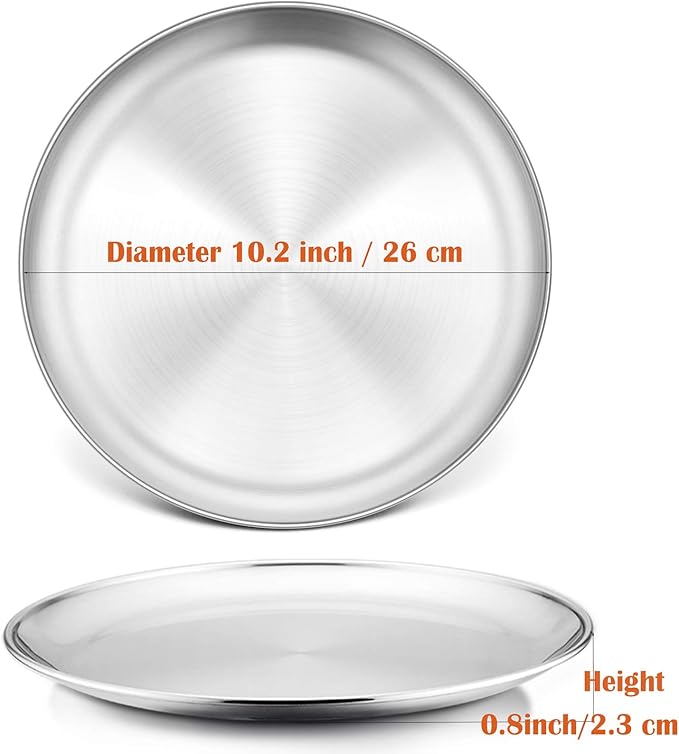 P&P CHEF 10 Inch Pizza Pan, 3 Pieces Stainless Steel Round Pizza Tray Dish Plate For Oven Baking Roasting, Healthy & Heavy Duty, Rust Free & Dishwasher Safe -Silver