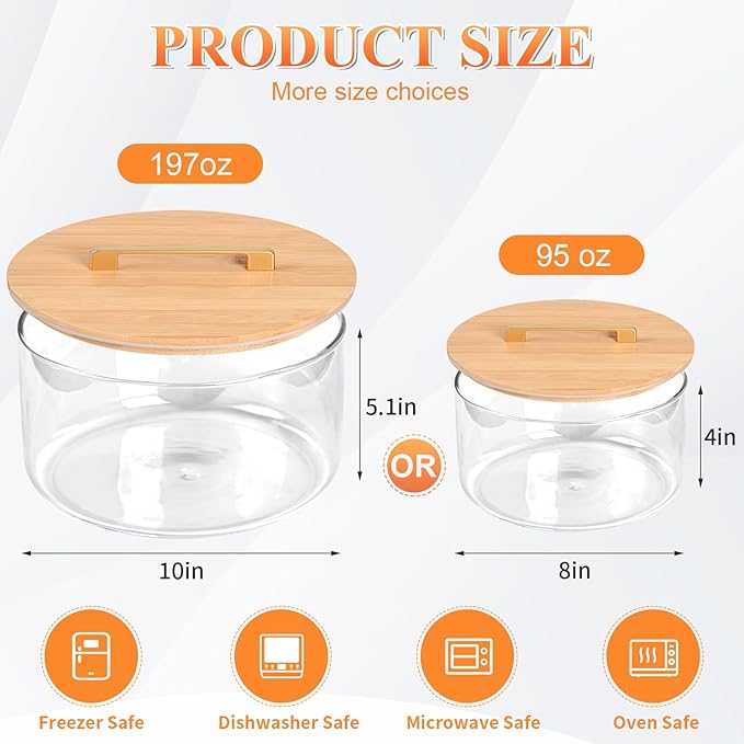 Large Salad Bowl, 8 inch Trifle Bowl Glass with Sealed Lid, Versatile Mixing and Serving Bowl for Laying Ice Cream,Cake,Cupcake,Salad,Fruit,Baking,Dessert and Party Diy, Microwave Safe