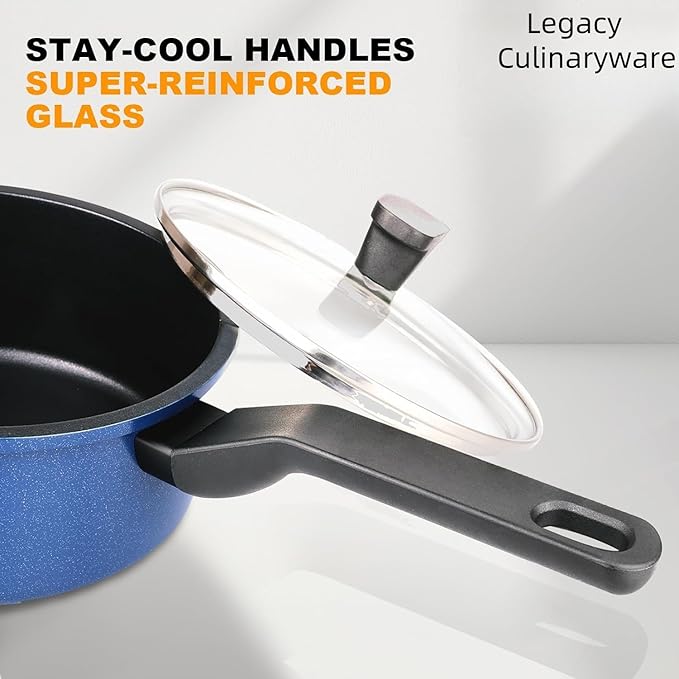 Nonstick Sauce Pan with Lid,2QT small pot, PFOA Free,Kitchen Pots Induction Pot,Blue