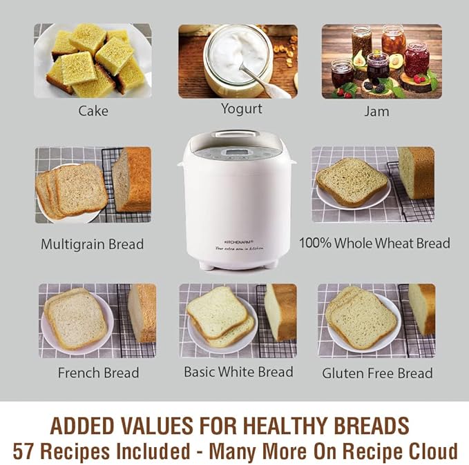 KITCHENARM 19-in-1 HANDY Bread Machine with Homemade Cycle and Gluten Free Setting - Beginner Friendly 2LB 1.5LB 1LB White Bread Maker Machine with Recipes and Delay Timer