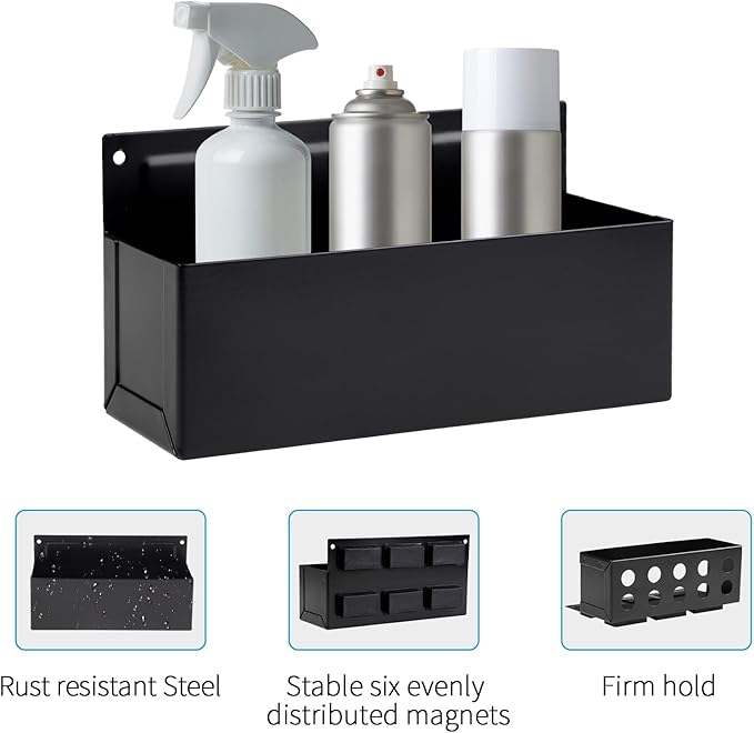 Magnetic Aerosol Spray Can Holder, Magnet Toolbox Bottle Holder, Tool Box Storage Rack for Garage and Home, Craft Workspace, Mechanic Paint Bottle Can Organizer, Black, 3"x8.3"