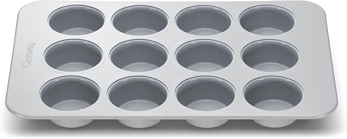 Caraway Non-Stick Ceramic 12-Cup Muffin Pan - Naturally Slick Ceramic Coating - Non-Toxic, PTFE & PFOA Free - Perfect for Cupcakes, Muffins, and More - Gray