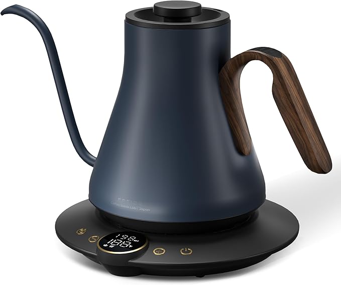 Cocinare FLOW B9 Gooseneck Electric Kettle, Precise Temperature Control for Pour-Over Coffee & Tea Brewing, Stainless Steel Interior, Rapid Heating for Boiling Water 1500W/0.9L (Blue Wooden)