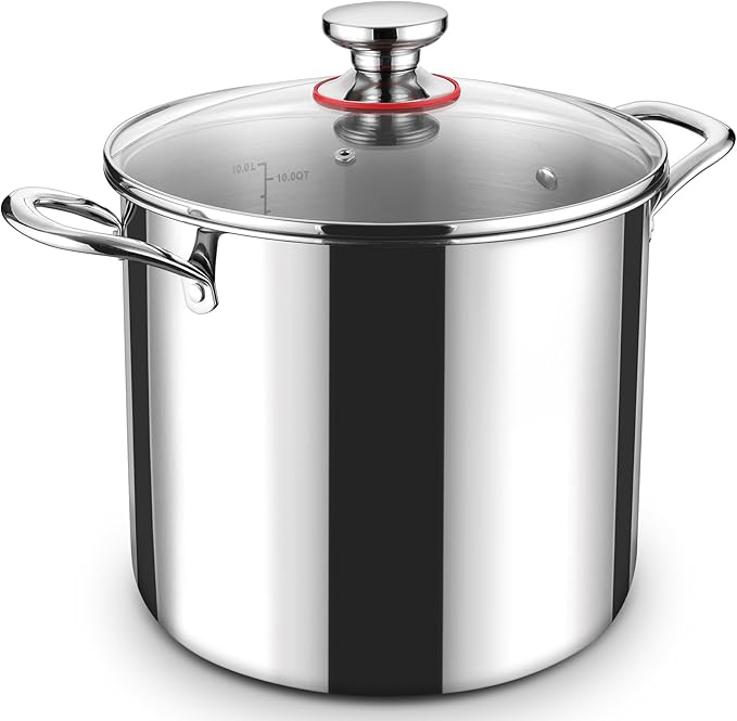P&P CHEF 12 Quart Tri-Ply Stainless Steel Stockpot, Stock Pot with Visible Lid for Soup Pasta Vegetable, Induction Cooking Pot for All Stoves, Sturdy & Double Handle, Dishwasher Safe