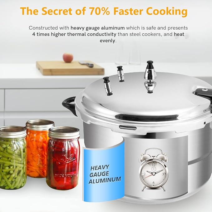 16 Quart Pressure Cooker, 10 Psi Induction Compatible Pressure Canner w/Stainless Steel Honeycomb Base, Heavy Gauge Aluminum, Quality Steamer Rack Included