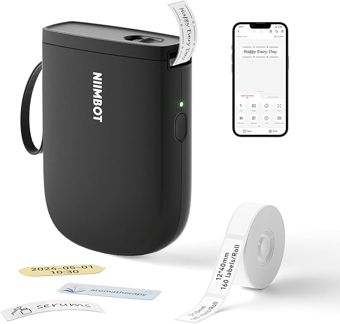 NIIMBOT D11 New Version Label Maker Machine with Tape,300DPI Bluetooth Label Printer, Portable Thermal Printer,Sticker Maker for Organizing Home Office School,Black