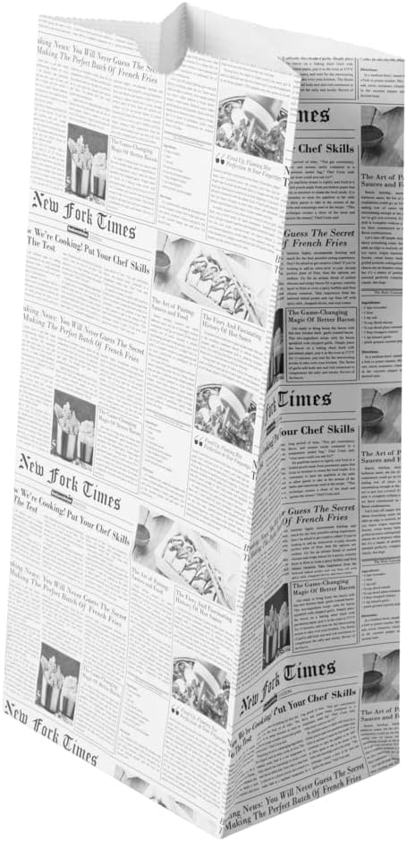 Bag Tek 8 Lb Disposable Lunch Bags, 100 Sturdy Take Out Bags - Flat Bottom, Microwavable, Newsprint Design Paper Bags, Freezable, Great For Restaurants, Cafes, And Bakeries - Restaurantware
