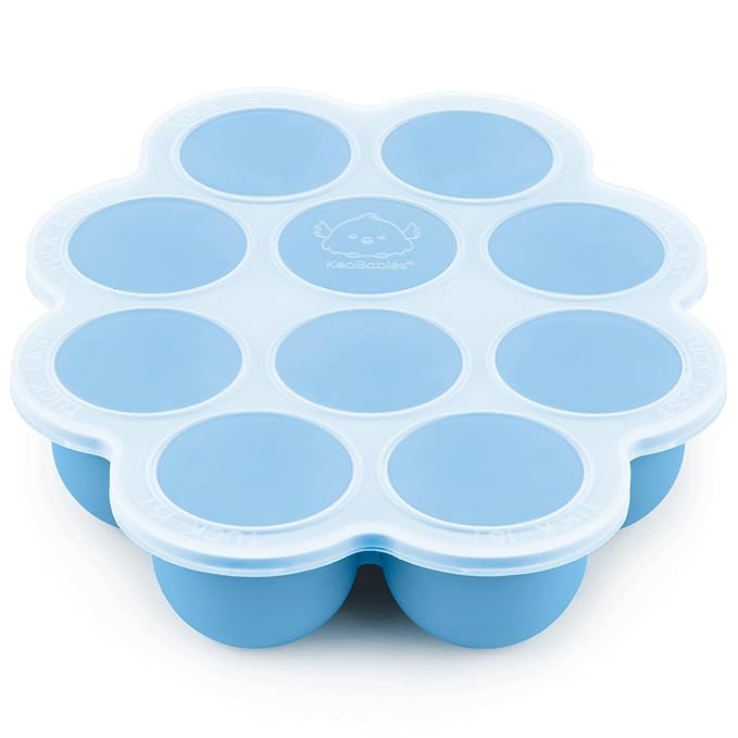 KeaBabies Silicone Food Freezer Trays with Lid, 2oz x 10 Pods Baby Food Storage Containers, Easy Puree Meal Prep, Breast Milk Silicone Freezer Molds, Dishwasher, Microwave Safe, BPA-Free (Misty Blue)