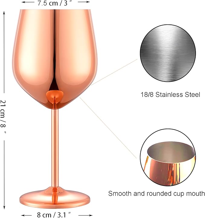 Stainless Steel Wine Glasses Set of 2, 18 oz Unbreakable Rose Glod Wine Glass Unique Metal Wine Goblets for Outdoor Capming and Pool Gift for Wine Lovers