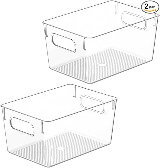 Clear Plastic Storage Bins, Pantry Organizers and Storage Containers Fridge Organizer Bins for Organizing Kitchen Cabinet Organizer Bin Bathroom Freezer Refrigerator Organization