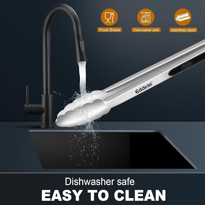 Kitchen Tongs - 12 inch Heavy Duty Food Tongs, Ergonomic Grip,Superior Stainless Steel and Non-Slip Heat Resistant handle - Perfect for Cooking, Salad, Grilling, Barbecue,Dishwasher safe