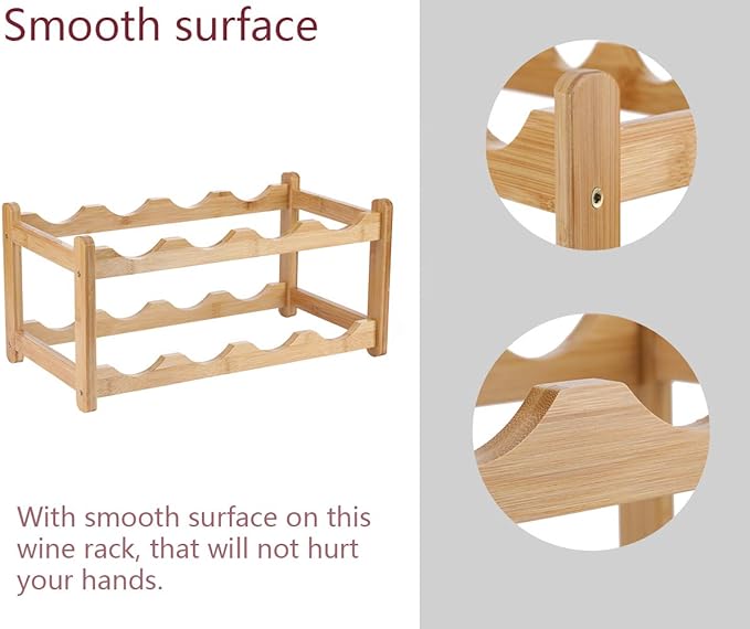 Wine Rack 8 Bottle 2-Tier Eco-Friendly Bamboo Wine Storage Easy-Assembly Space-Saving for Wine Lovers,Kitchen Wine Organizer for Countertop,Pantry, Home,Room Decor,Bar