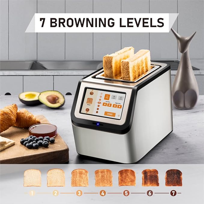 Smart Toaster, KETIAN Touch Screen 2 Slice,High-speed Automatic Settings, Bagel English Muffins Toast Pastry Waffles Bread Toaster,Stainless Steel
