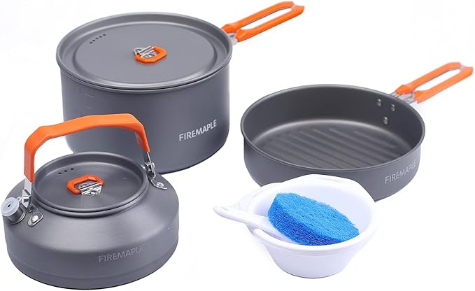 Fire-Maple Feast 4 Piece Camping Cookware Cookware Cookware Kit Outdoor Cookware Set with Pots, Kettle, Saucepans and Spatula for Hiking Fishing Picnic