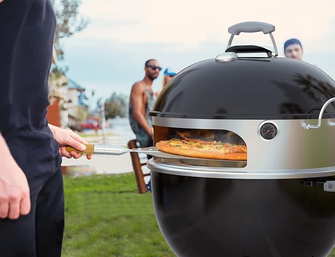 onlyfire Stainless Steel Pizza Ring Kit Pizza Oven Kit for Weber 22-Inch Kettle Grills - Include Pizza Stone and Aluminum Peel