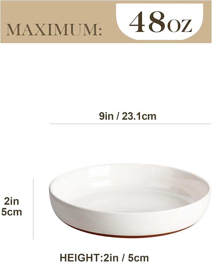 MALACASA 48 OZ Pasta Bowls Set of 4, Large Salad Serving Bowls for Kitchen, Ceramic Soup Bowls Pasta Plates for Dinner, Microwave Dishwasher Safe, Khaki White,Series TARA