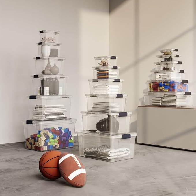 Superio Storage Bins with Lids, Clear Plastic Containers for Organizing, Stackable Totes, BPA Free, Odor Free, Organizer Boxes for Home, and Dorm (4 Pack, 14.25 Qt)